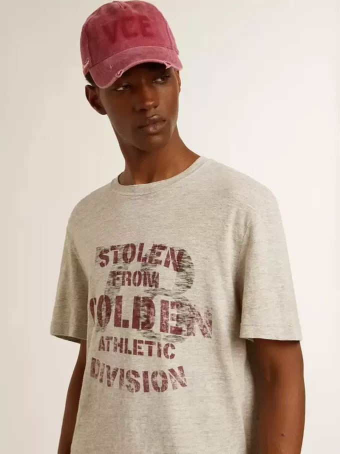 Grijs katoenen T-shirt voor heren met vintage print op de voorkant