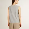 Grijs mouwloos T-shirt voor dames met gele print