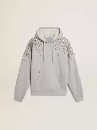 Grijs sweatshirt met capuchon en kristallen versiering