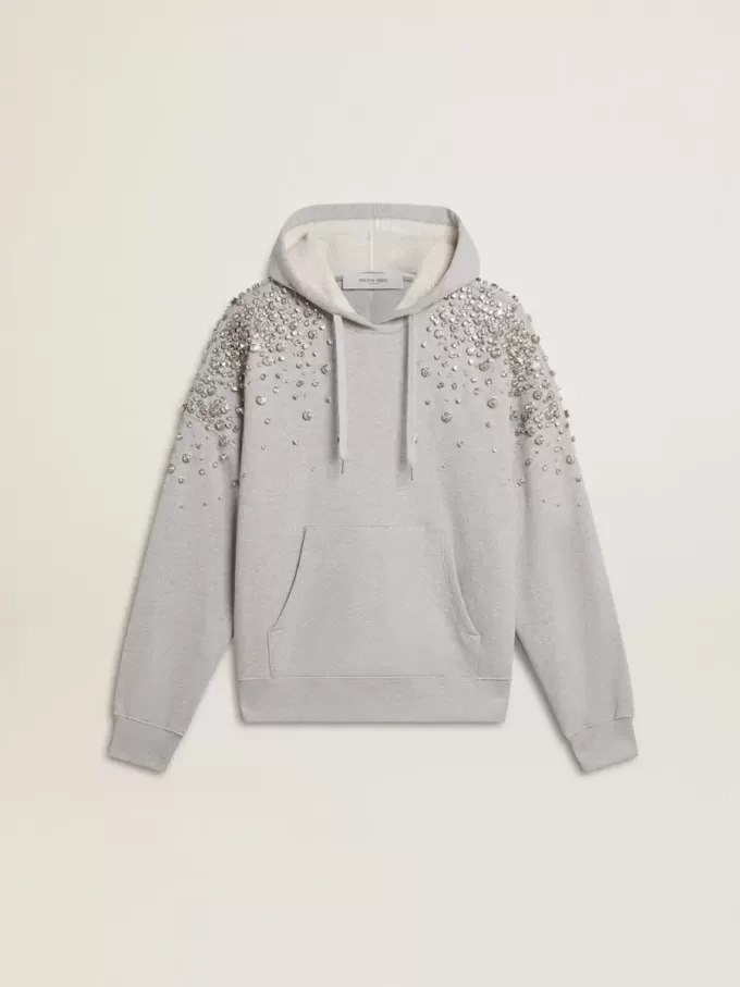 Grijs sweatshirt met capuchon en kristallen versiering