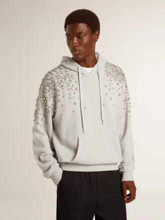 Grijs sweatshirt met capuchon en kristallen versiering