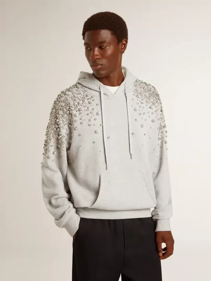 Grijs sweatshirt met capuchon en kristallen versiering