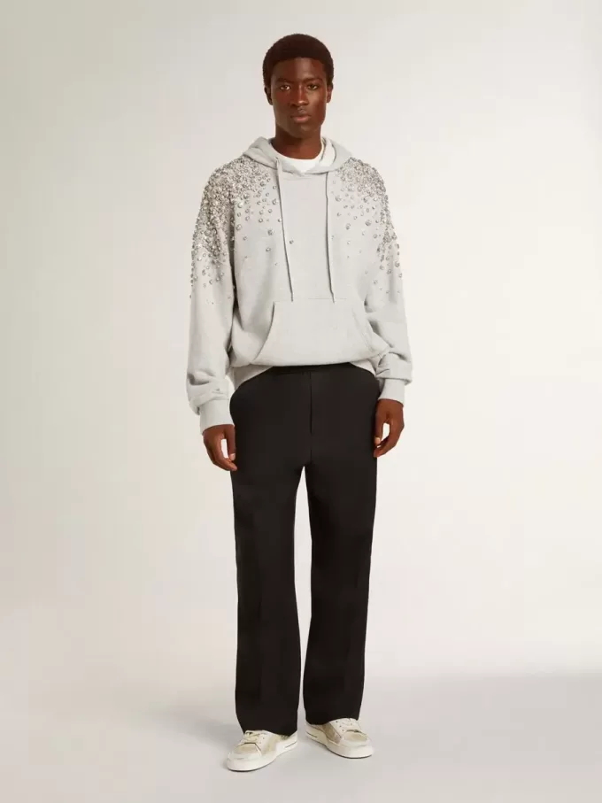 Grijs sweatshirt met capuchon en kristallen versiering