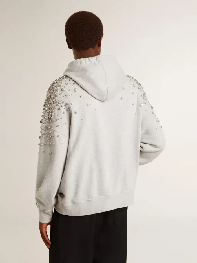 Grijs sweatshirt met capuchon en kristallen versiering