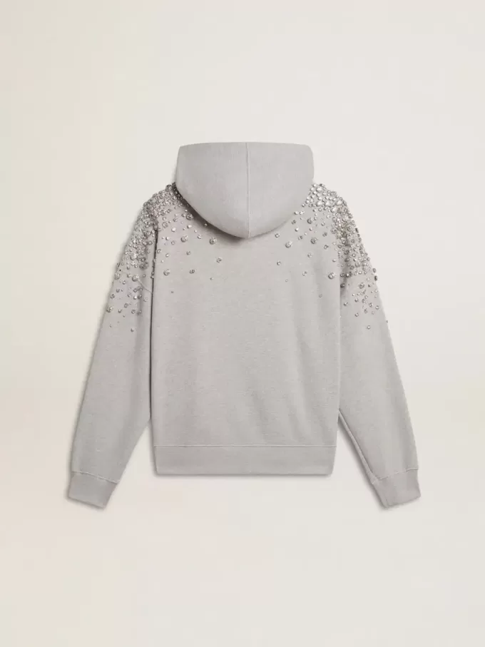 Grijs sweatshirt met capuchon en kristallen versiering