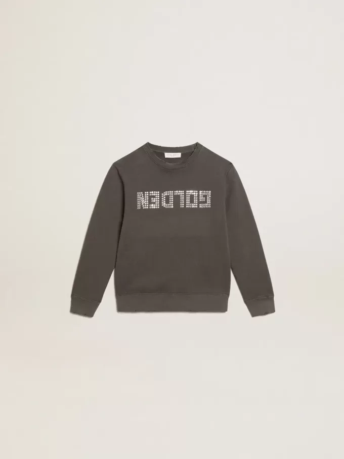 Grijs sweatshirt met kristallen letters
