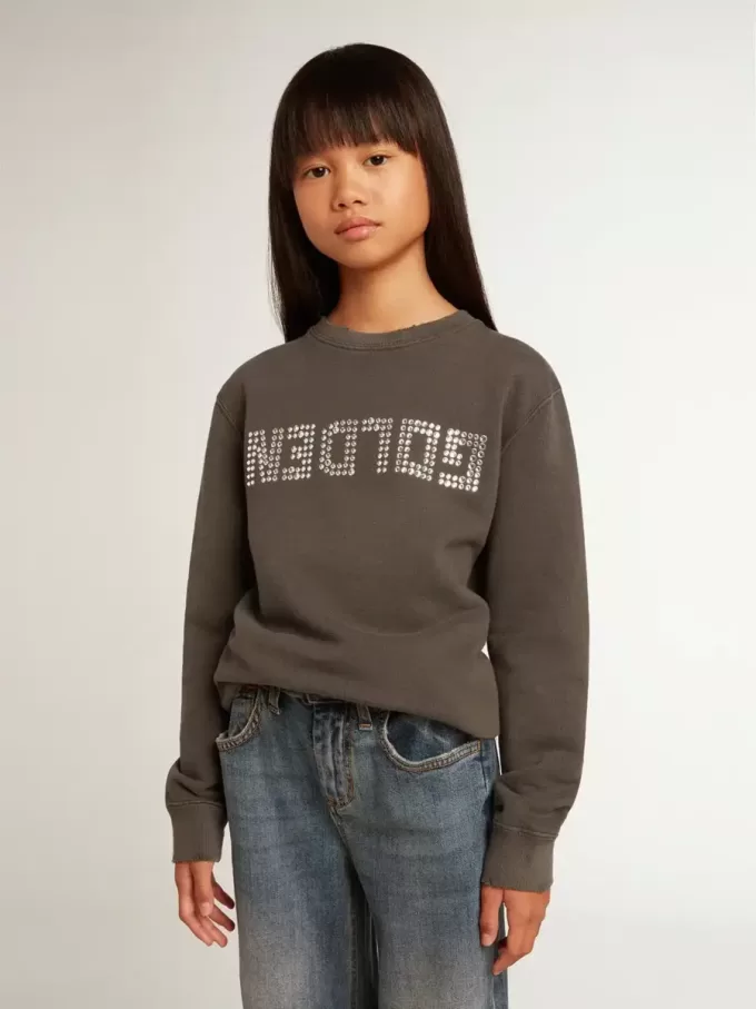 Grijs sweatshirt met kristallen letters