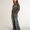 Grijs sweatshirt met kristallen letters