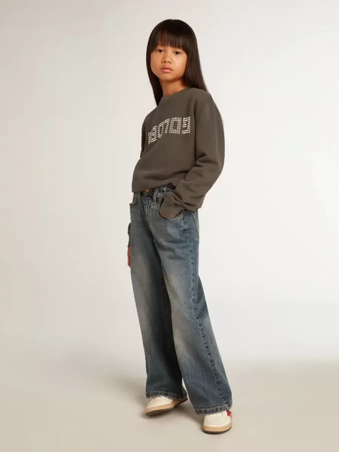 Grijs sweatshirt met kristallen letters