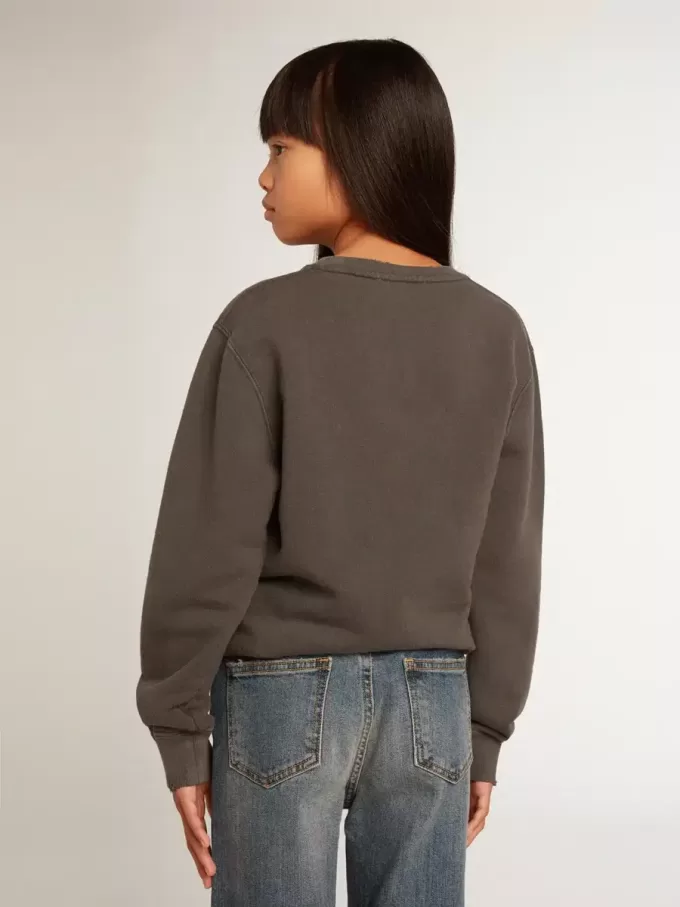 Grijs sweatshirt met kristallen letters