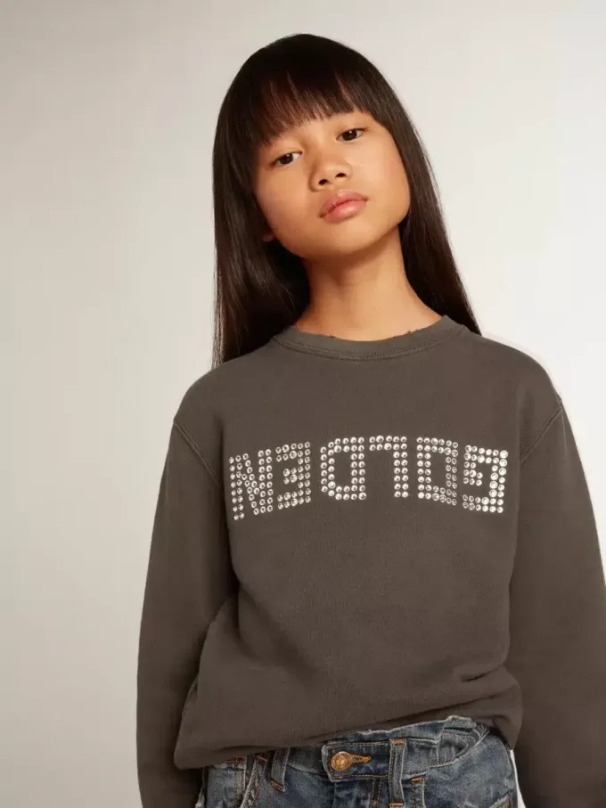 Grijs sweatshirt met kristallen letters
