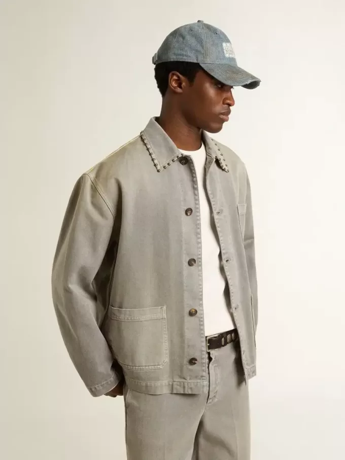 Grijze denimjas voor heren met studs