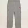 Grijze gemêleerde katoenen cargo joggingbroek met borduursel