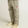 Grijze gemêleerde katoenen cargo joggingbroek met borduursel