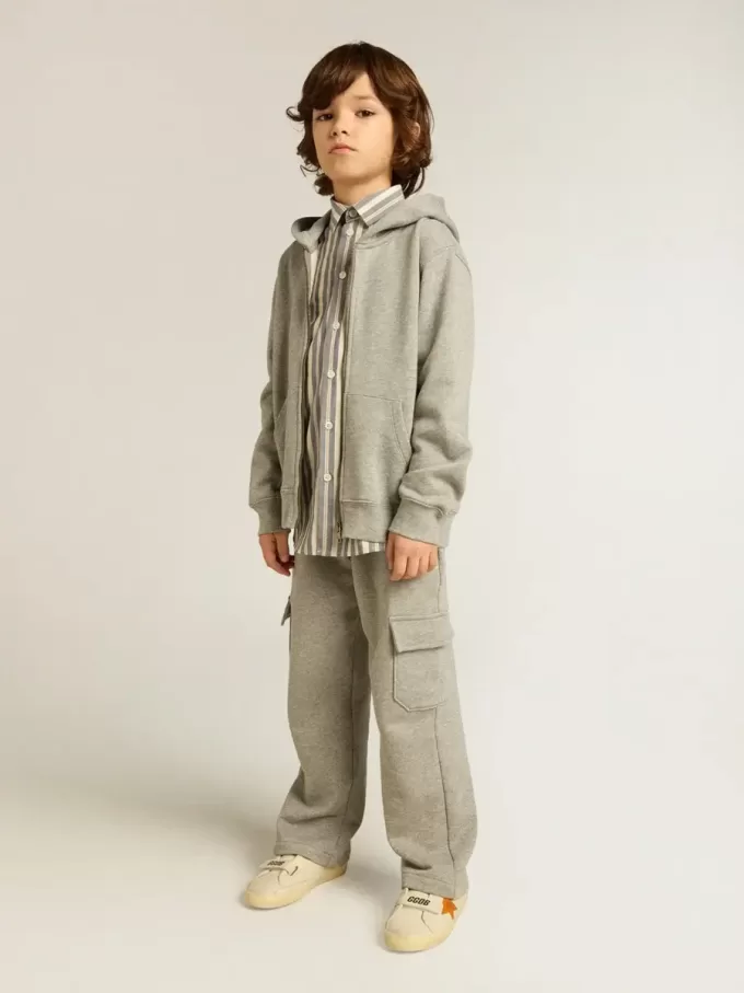 Grijze gemêleerde katoenen cargo joggingbroek met borduursel