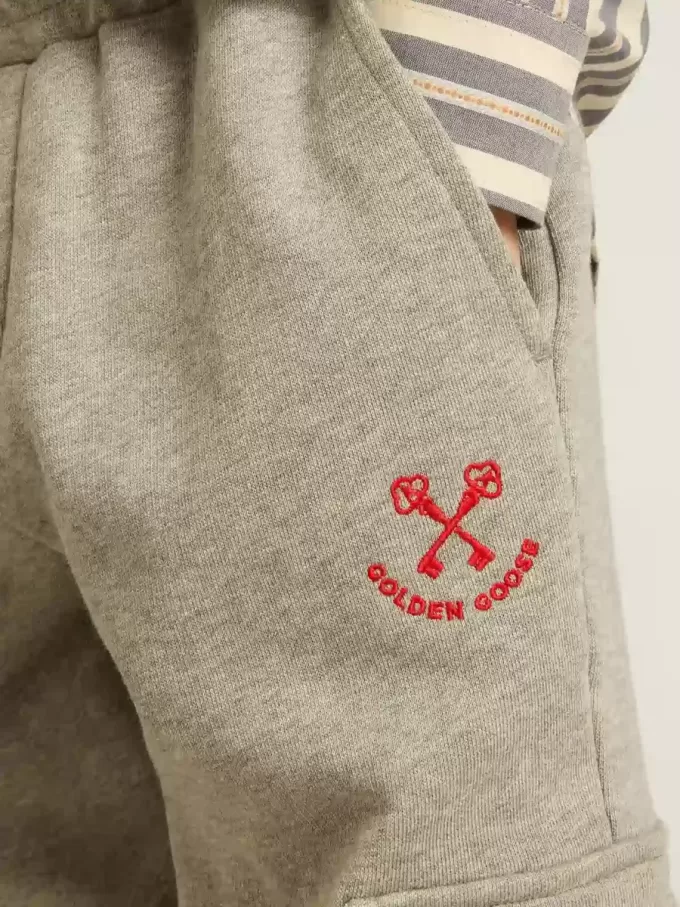 Grijze gemêleerde katoenen cargo joggingbroek met borduursel