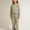 Grijze gemêleerde katoenen cargo joggingbroek met borduursel