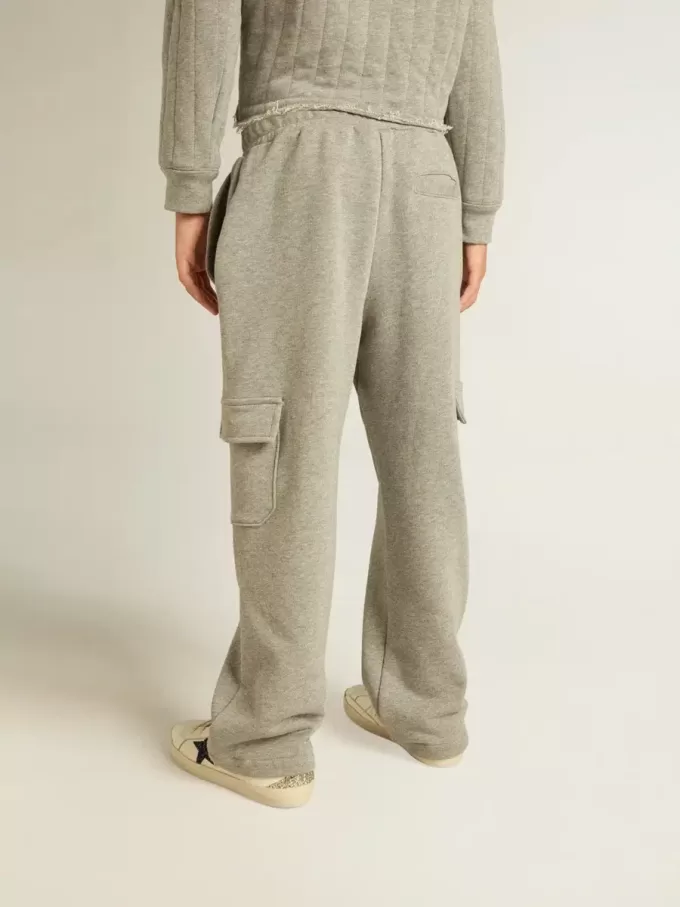 Grijze gemêleerde katoenen cargo joggingbroek met borduursel