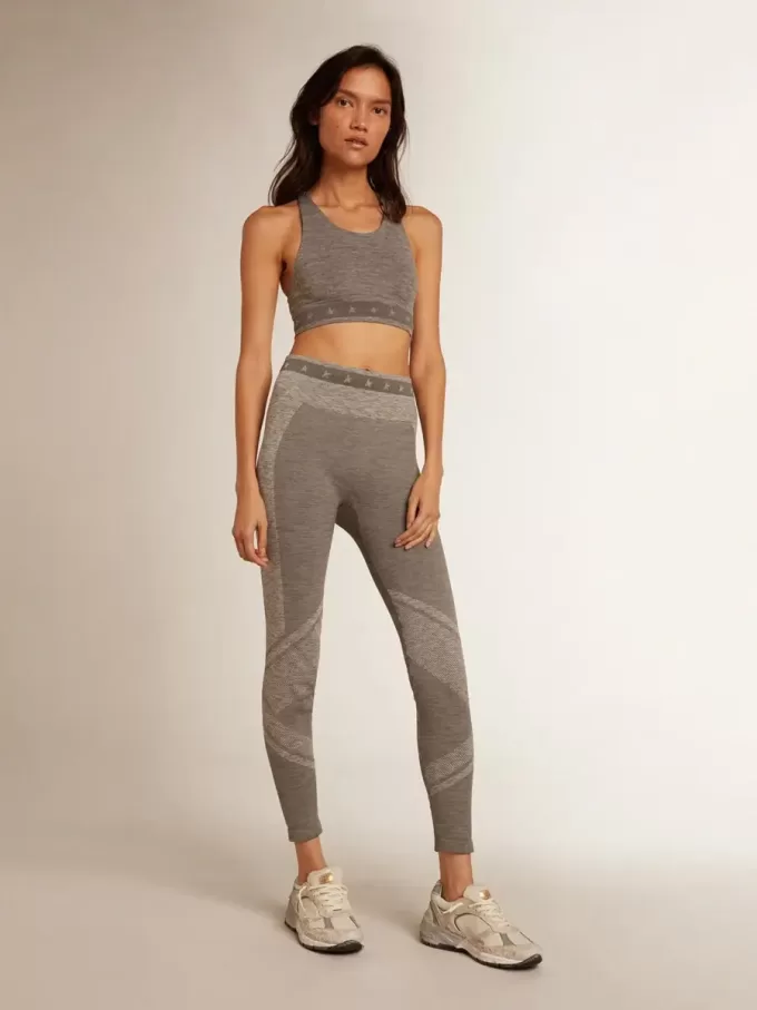 Grijze gemêleerde legging voor dames met gemengde stiksels