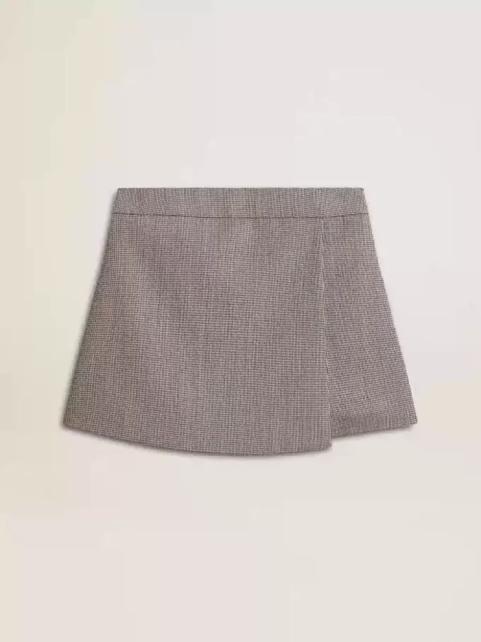 Grijze minishorts voor dames van wol met pied-de-poule-motief