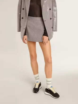 Grijze minishorts voor dames van wol met pied-de-poule-motief