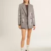 Grijze minishorts voor dames van wol met pied-de-poule-motief