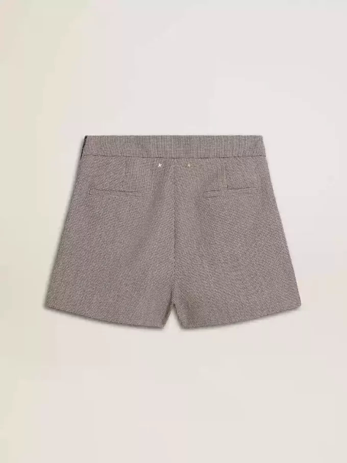 Grijze minishorts voor dames van wol met pied-de-poule-motief