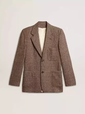 Grijze single-breasted blazer voor heren van wol met pied-de-poule-motief