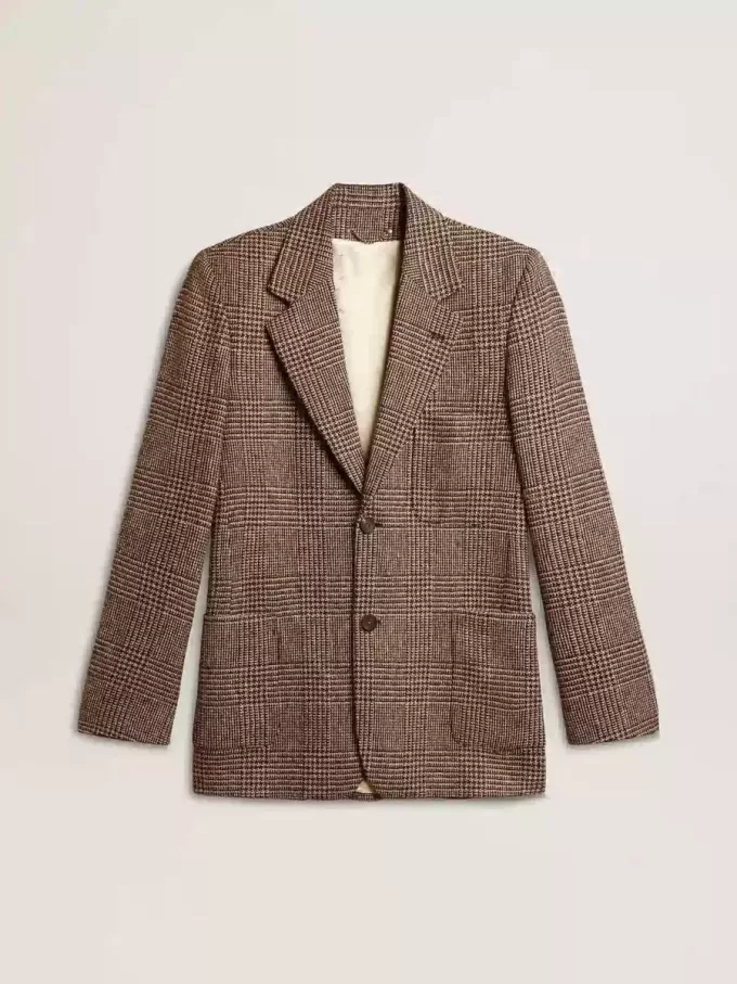 Grijze single-breasted blazer voor heren van wol met pied-de-poule-motief