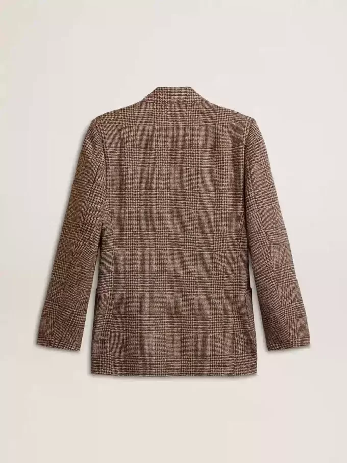 Grijze single-breasted blazer voor heren van wol met pied-de-poule-motief
