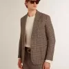 Grijze single-breasted blazer voor heren van wol met pied-de-poule-motief