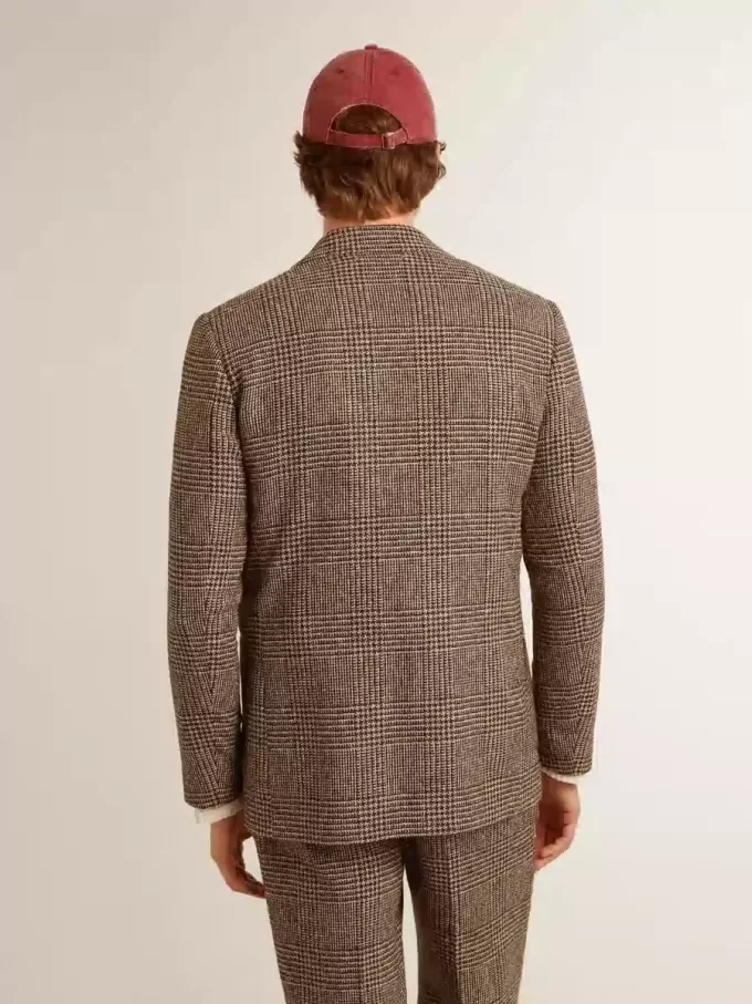 Grijze single-breasted blazer voor heren van wol met pied-de-poule-motief