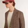 Grijze single-breasted blazer voor heren van wol met pied-de-poule-motief
