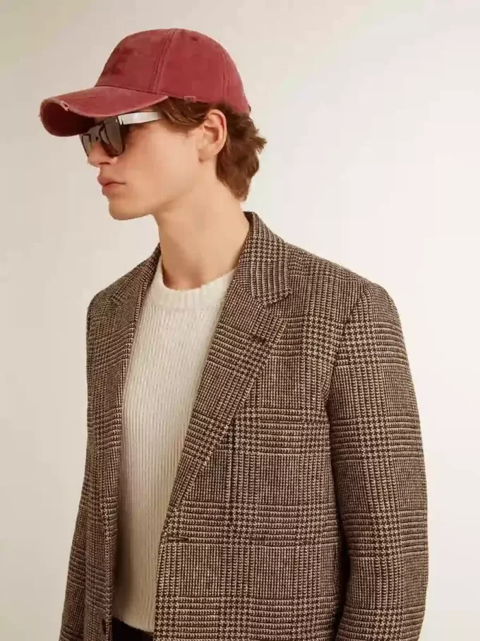 Grijze single-breasted blazer voor heren van wol met pied-de-poule-motief