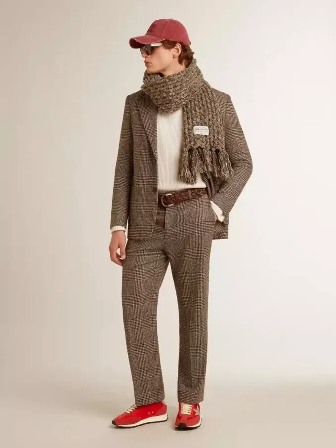 Grijze single-breasted blazer voor heren van wol met pied-de-poule-motief