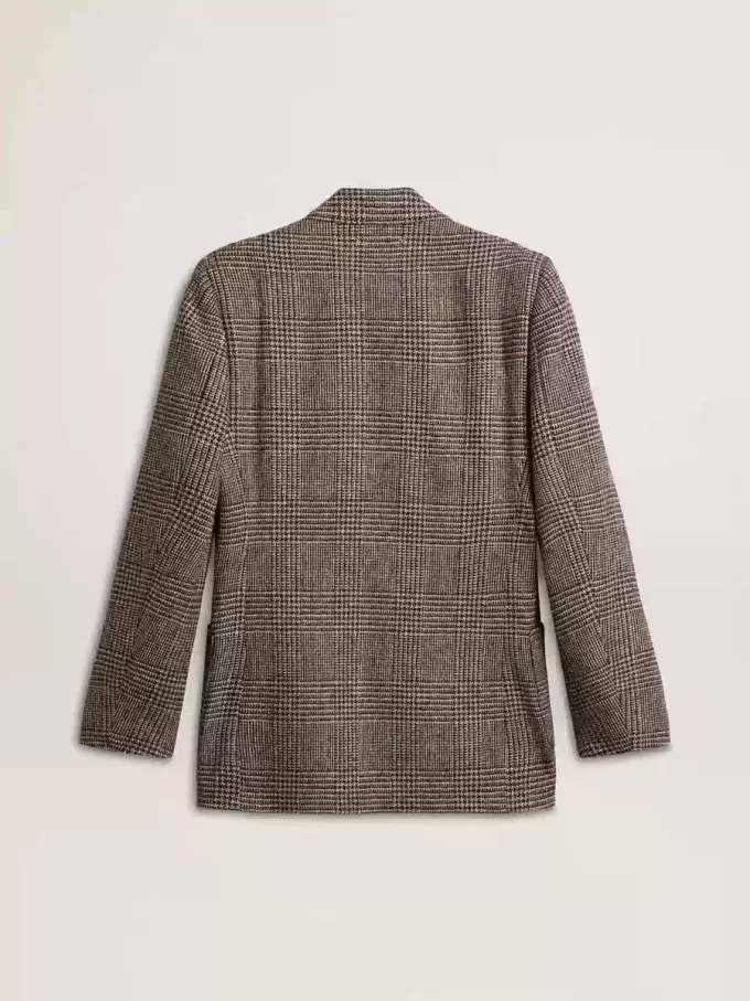Grijze single-breasted blazer voor heren van wol met pied-de-poule-motief