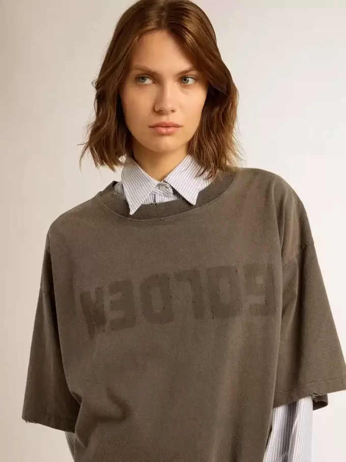 Grijze T-shirtjurk voor dames met distressed-effect