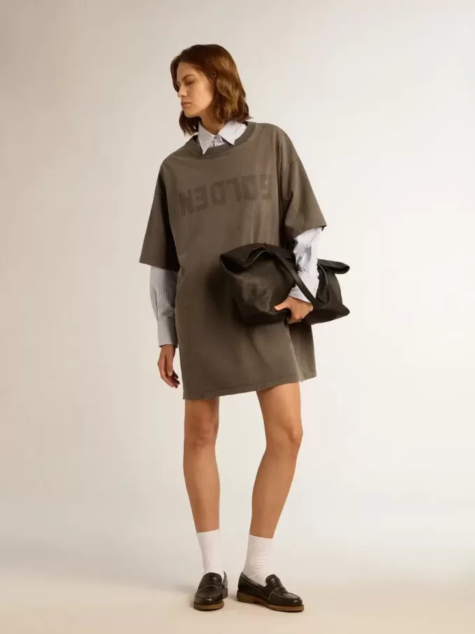 Grijze T-shirtjurk voor dames met distressed-effect