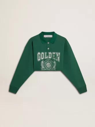 Groen cropped polosweatshirt voor dames met print