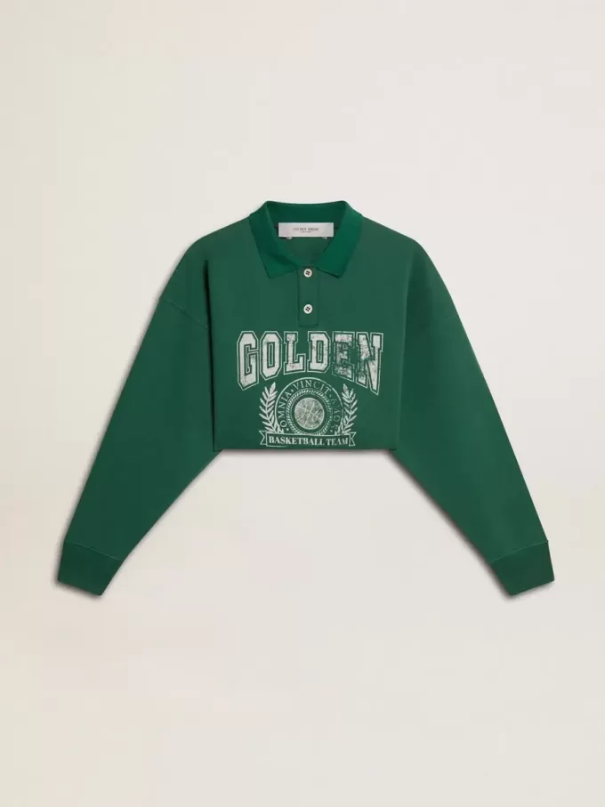 Groen cropped polosweatshirt voor dames met print