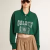 Groen cropped polosweatshirt voor dames met print