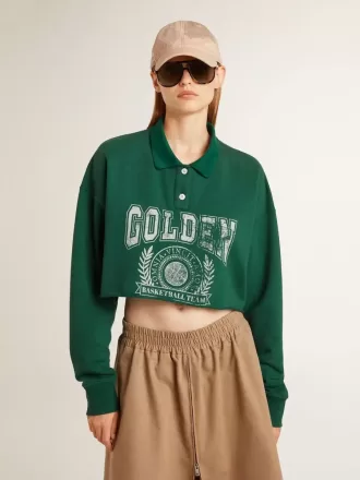 Groen cropped polosweatshirt voor dames met print