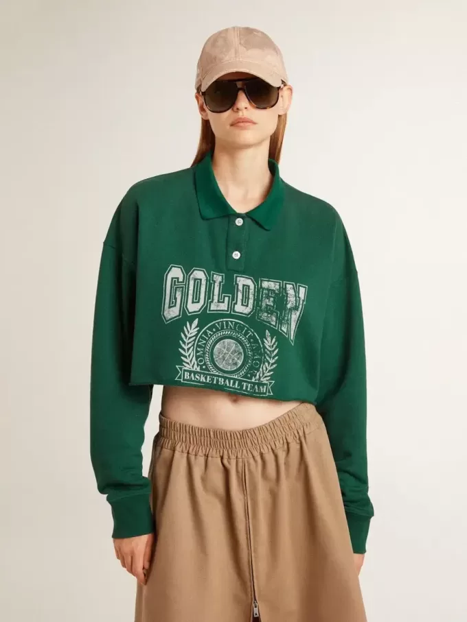 Groen cropped polosweatshirt voor dames met print