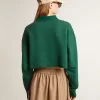 Groen cropped polosweatshirt voor dames met print