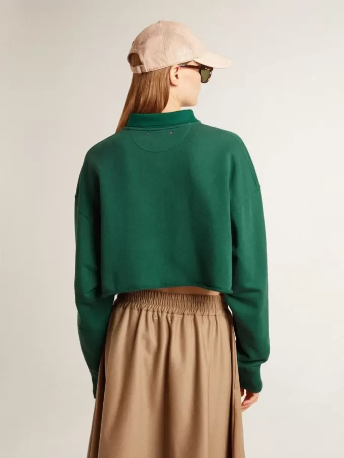 Groen cropped polosweatshirt voor dames met print