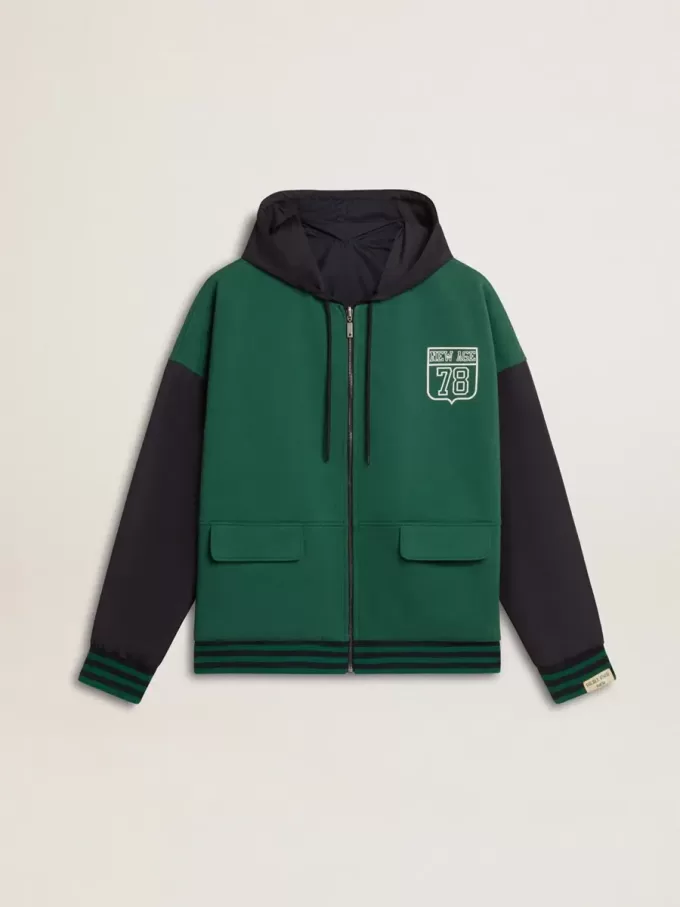 Groen en blauw omkeerbaar sweatshirt met capuchon voor heren