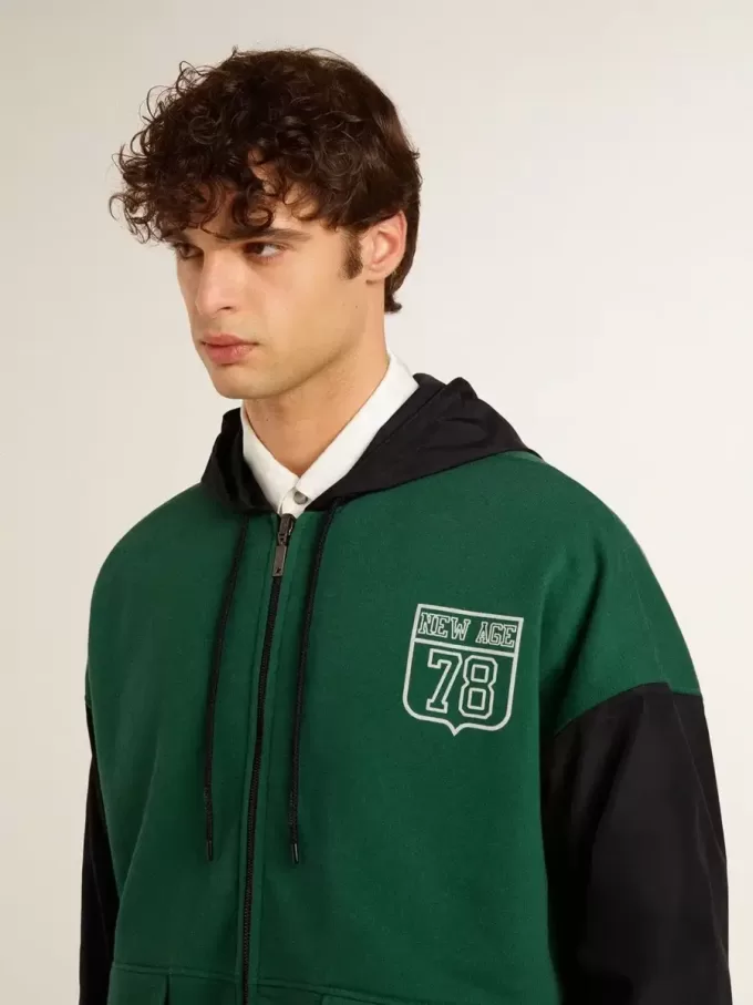 Groen en blauw omkeerbaar sweatshirt met capuchon voor heren