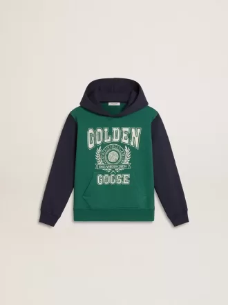 Groen en blauw sweatshirt voor jongens met capuchon en print