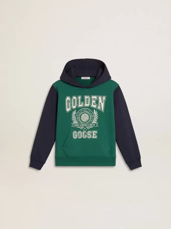 Groen en blauw sweatshirt voor jongens met capuchon en print