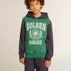 Groen en blauw sweatshirt voor jongens met capuchon en print